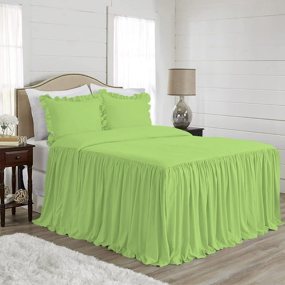 4 Piece Long Ruffle Sheet Set, 30" Inch Long Ruffle On Corner Of The Flat Sheet, 21 Inch Deep Pocket, 100% Egyptian Cotton, 800 TC, Cal King Size, Solid Sage