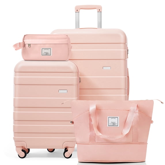 4-Piece Luggage Set - 20in Carry-On, 28in Checked Suitcase with TSA Lock Travel Duffel Bag Wet-Dry Toiletry Bag,pink