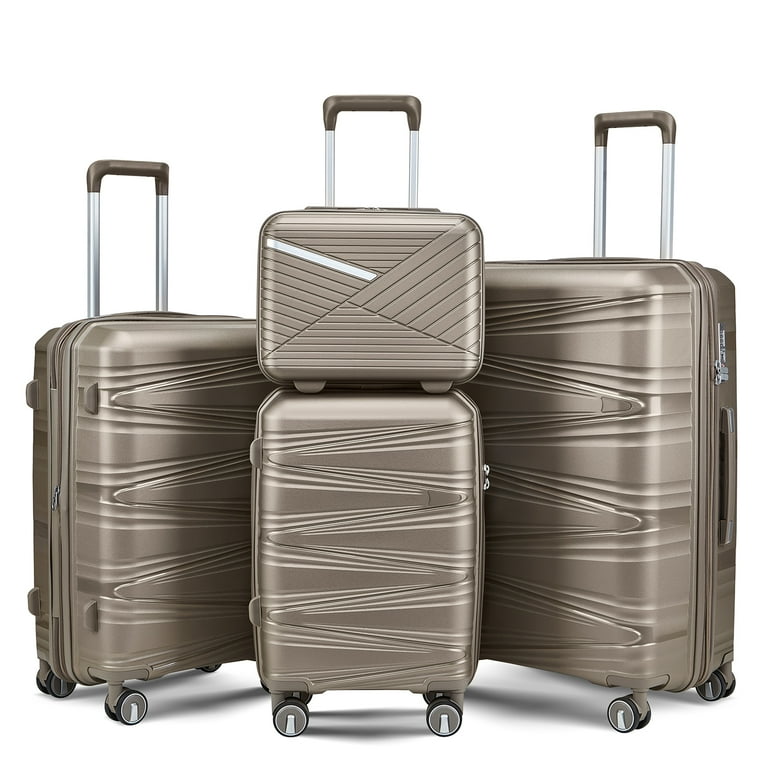 4 Piece Luggage Set Expandable Hardshell Travel Luggage Sets 8 Spinner Wheel Suitcase Wheels TSA Lock Suit Case PP Lightweight Durable wheels Upright Suitcase 14 20 24 28 Inch Walmart