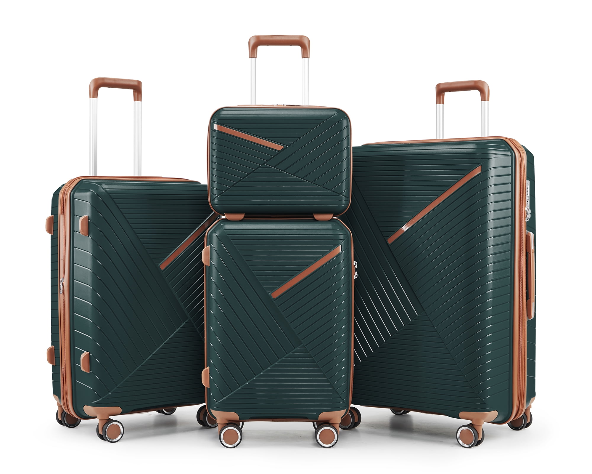 4 Piece Luggage Set, Expandable Lightweight Suitcase Set with 360° Double Spinner Wheels Integrated TSA Lock, Army Green (14/20/24/28)