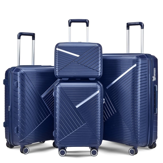 4 Piece Luggage Set, Expandable Lightweight Suitcase Set with 360° Double Spinner Wheels Integrated TSA Lock, Blue (14/20/24/28)