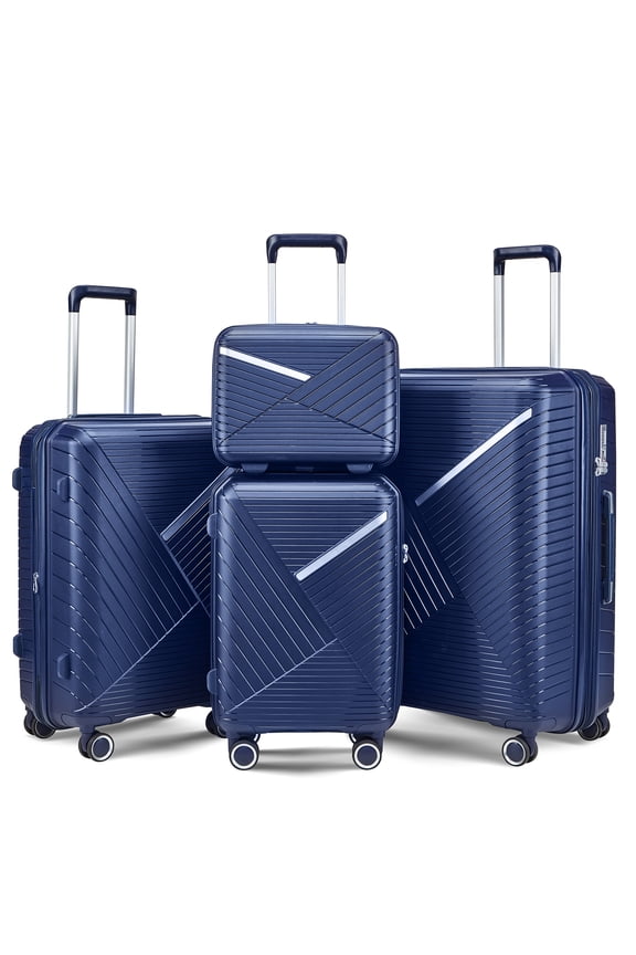 4 Piece Luggage Set, Expandable Lightweight Suitcase Set with 360° Double Spinner Wheels Integrated TSA Lock, Blue (14/20/24/28)