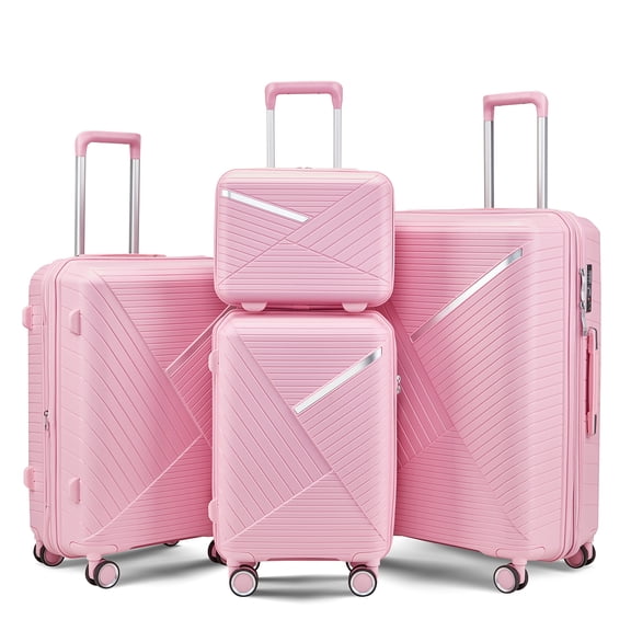 4 Piece Luggage Set, Expandable Lightweight Suitcase Set with 360° Double Spinner Wheels Integrated TSA Lock, Pink (14/20/24/28)