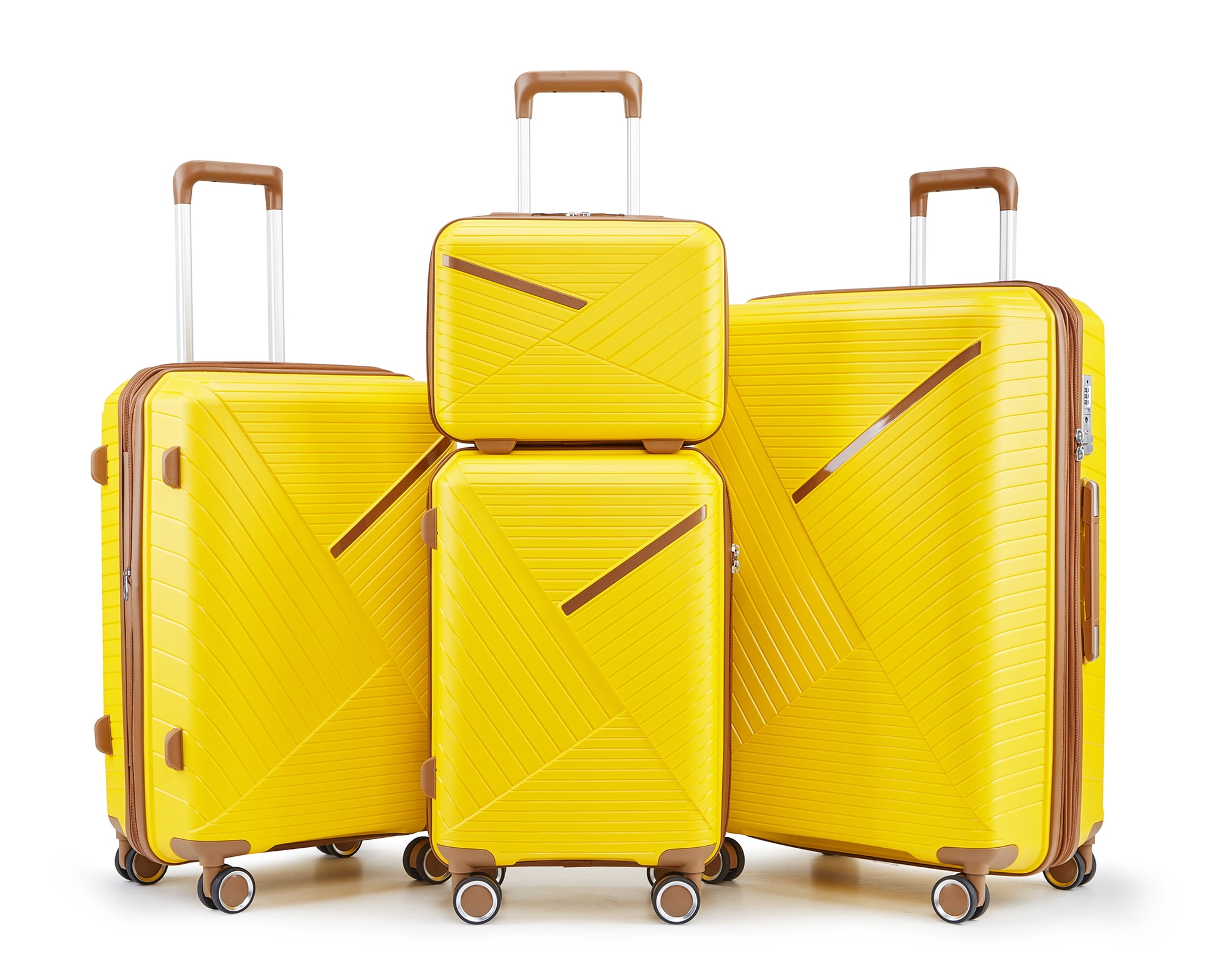 4 Piece Luggage Set, Expandable Lightweight Suitcase Set with 360° Double Spinner Wheels Integrated TSA Lock, Yellow (14/20/24/28)