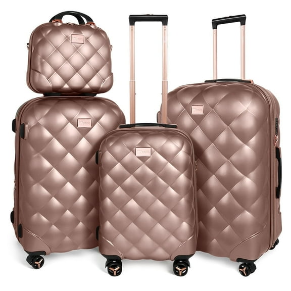 Luggage Sets 4 Piece Lightweight Expandable Hardside Suitcase with Spinner Wheels & TSA Lock,14" Cosmetic Case,20" Carry-on,25" Medium Checked and 29" Large Checked Luggage, Rose Gold, WD8810