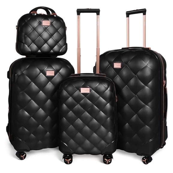 4-Piece Hardside Luggage Set, Lightweight Spinner Suitcases with TSA Lock, Expandable, Black, 14"/20"/25"/29", WD8810