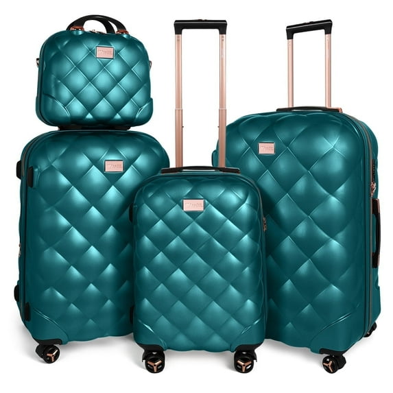 Luggage Sets 4 Piece Lightweight Expandable Hardside Suitcase with Spinner Wheels & TSA Lock,14" Cosmetic Case,20" Carry-on,25" Medium Checked and 29" Large Checked Luggage, Teal, WD8810