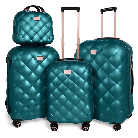 4-Piece Hardside Luggage Set, Lightweight Spinner Suitcases with TSA Lock, Expandable, Teal , 14"/20"/25"/29", WD8810
