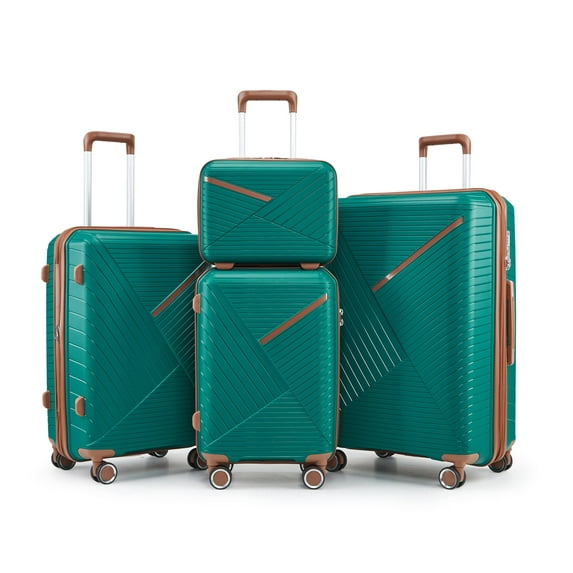 4 Piece Luggage Set , PP Suitcase Set 14/20/24/28 inches, Expandable Lightweigh Luggage Sets with TSA Lock,and 360°Rotating Wheel, Green