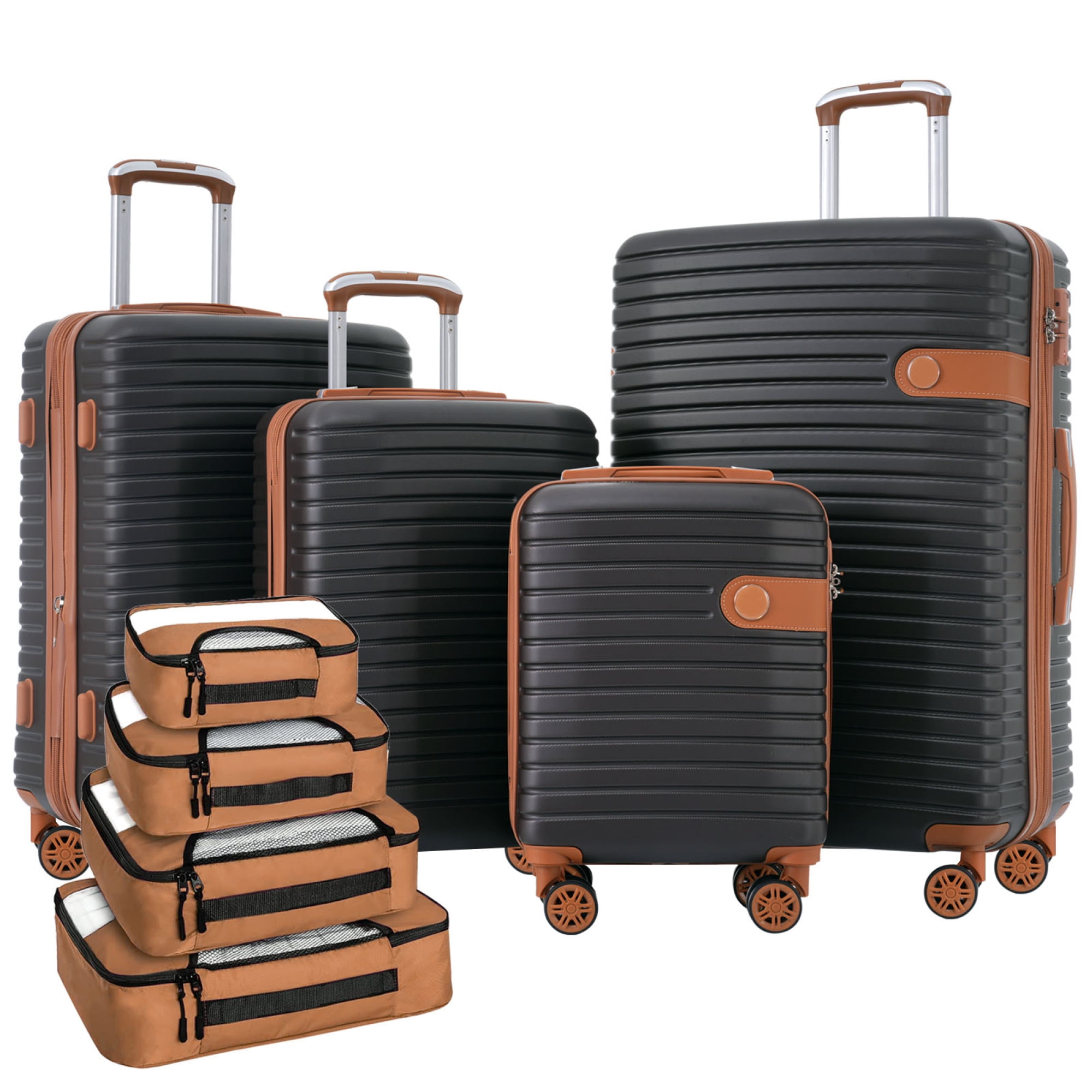 4 Piece Luggage Set with 4 Packing Cubes Hardside Suitcase with 360° Spinner Wheels Lightweight Travel Suitcase Set
