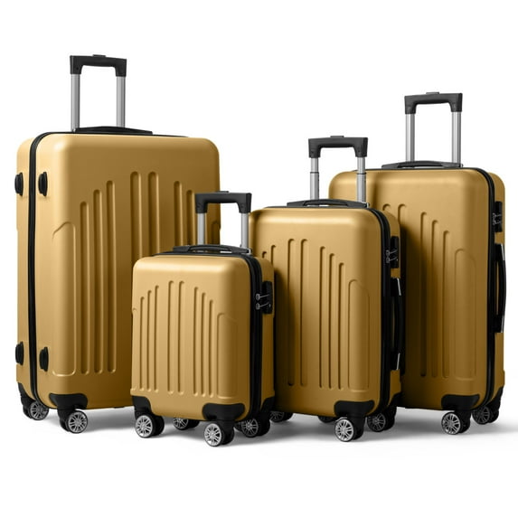 4-Piece Luggage Sets (16“, 20", 24", 28"), ABS Lightweight Carry on Suitcase Set with Spinner Wheels & Lock for Travel, Business