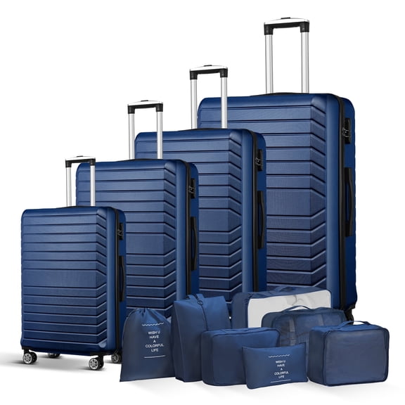 4 Piece Luggage Sets Travel Suitcase Set,20/24/28/32 inch Luggage with 7PCS Organizer Bags, Navy