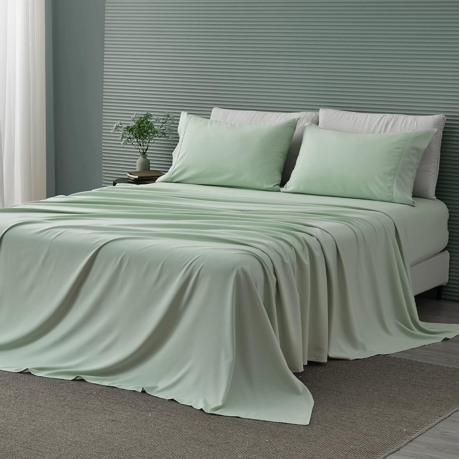 4 Piece Luxury Bamboo Sheet Set Silky Soft Blend Of Rayon Derived