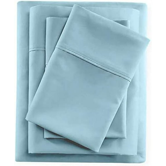 4 Piece Luxury Bed Sheet Set, 1 Piece Flat Sheet, 1 Piece Fitted Sheet and 2 Pliiowcases, 100% Egyptian Cotton, 400 Thread Count, 15" Deep Pocket - Full Size - Light Blue Solid.
