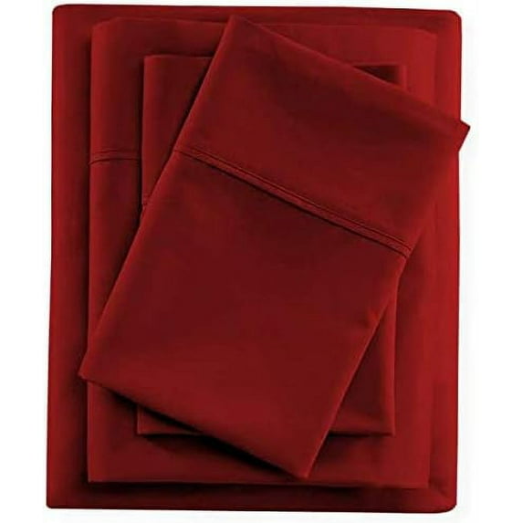 4 Piece Luxury Bed Sheet Set, 1 Piece Flat Sheet, 1 Piece Fitted Sheet and 2 Pliiowcases, 100% Egyptian Cotton, 400 Thread Count, 18" Deep Pocket - Full XL Size - Burgundy Solid.