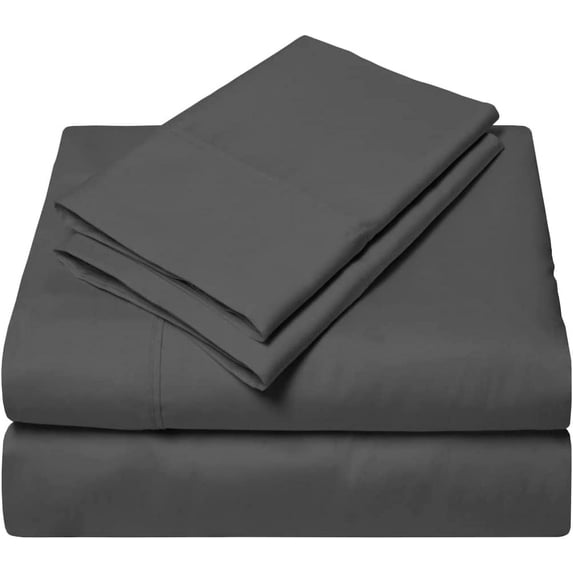 4 Piece Luxury Bed Sheet Set, 300 Thread Count, 30" Deep Pocket, 100% Egyptian Cotton, Cool and Breathable - Dark Grey Solid,King Size.