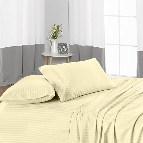 4 Piece Luxury Bed Sheet Set, 300 Thread Count, 30" Deep Pocket, 100% Egyptian Cotton, Cool and Breathable - Ivory Stripe,Twin-XL Size.