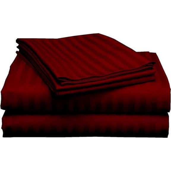 4 Piece Luxury Bed Sheet Set - 600 Thread Count - 100% Egyptian Cotton - 12" Deep Pocket - Hotel Quality Bed Sheet Set - Twin Size - Burgundy Stripe