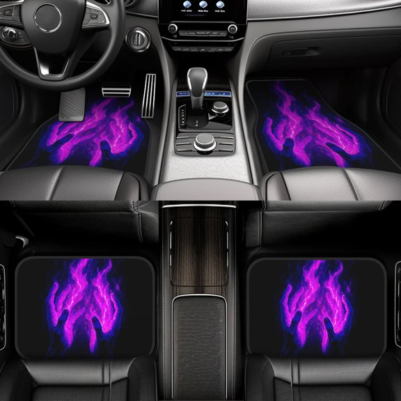 4-Piece Magic Flame Element Theme of Enhancing Driving Pleasure Car Floor Mats, Universal Fit Polyester All Weather Auto Floor Liners for Cars Trucks Suvs, Anti-Slip Easy Clean Interior Set