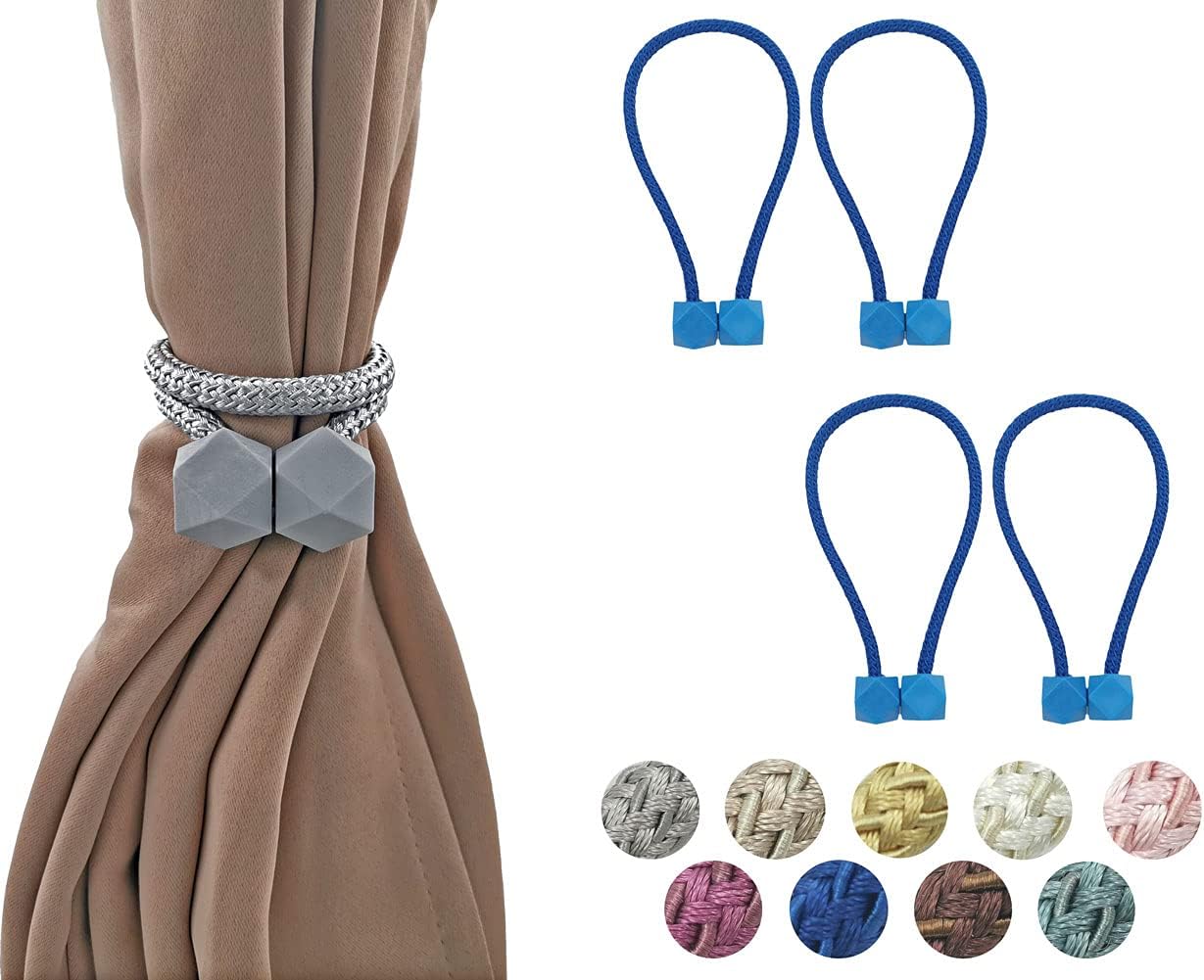 Magnetic Curtain Tiebacks 4 Pack 16 Inch Handmade Weave Side Rope Holdbacks Convenient Decorative Cylinder Drape Tie Backs Home Office Window Drapery Magnetic Tiebacks For Curtains