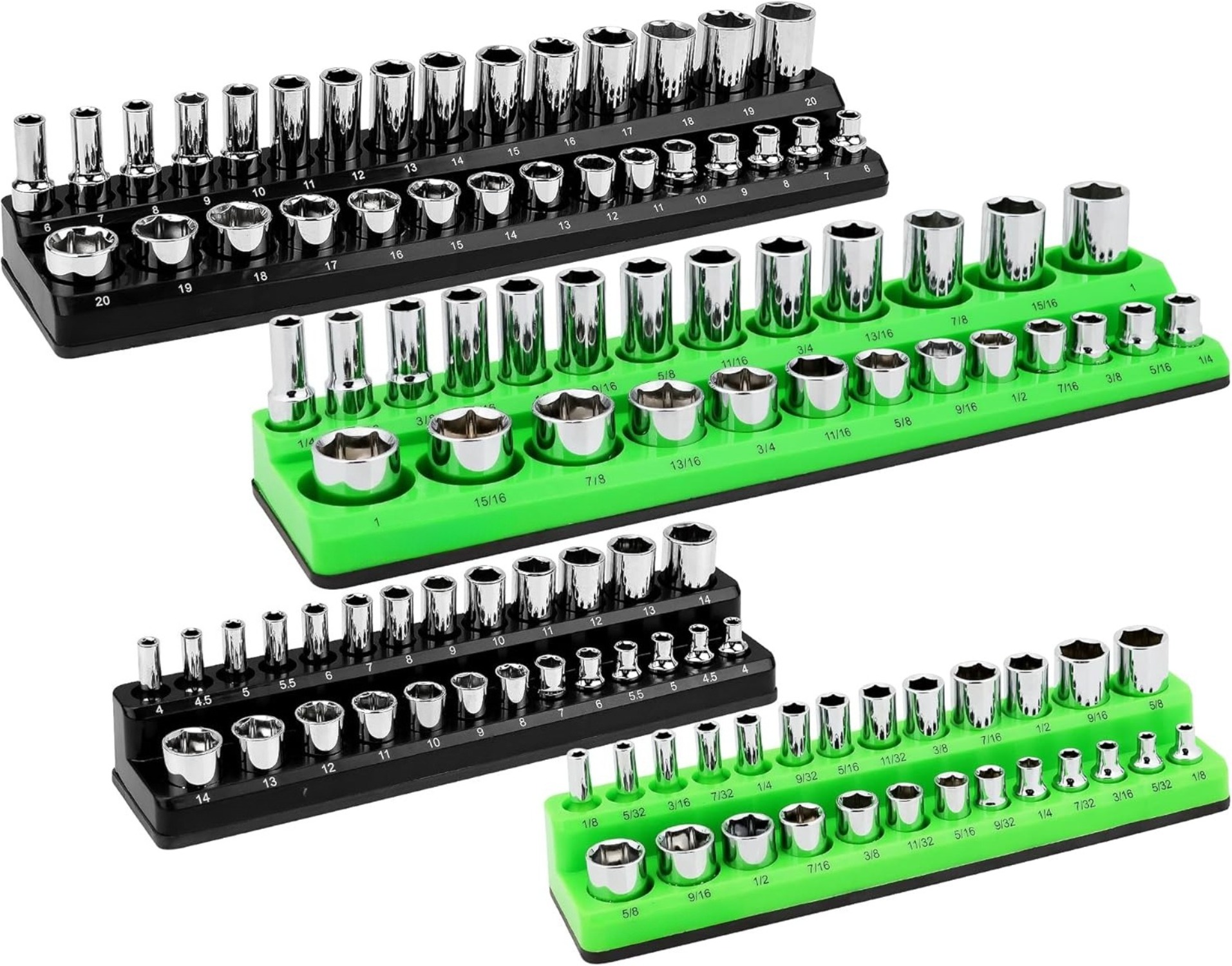 Socket Magnet Mat 4-Piece Magnetic Socket Organizer Set, Metric & SAE Socket Holder Set ...