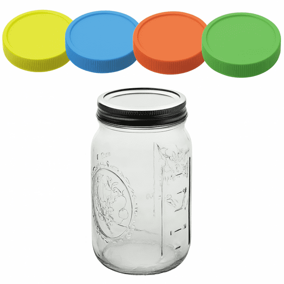 4-Piece Mason Jar Set with Multicolor Canning Lids Perfect for Pantry & Crafts
