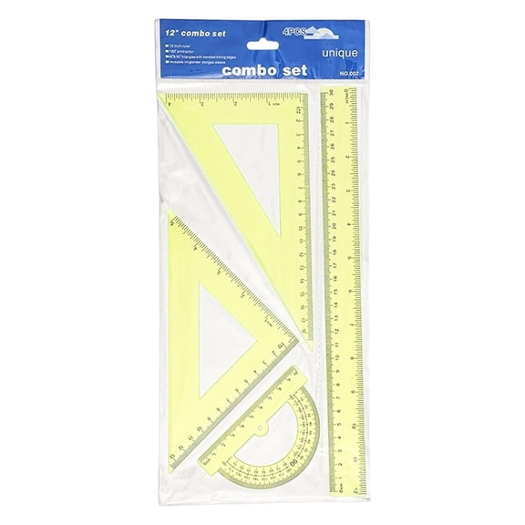 4 Piece Measuring Ruler Combo Set,30cm Plastic Drafting Geometry Tool Kit, Straight Triangle Protractor Measuring Set, Precision Gauge Set, Portable Engineering Drawing Ruler Pack, Measuring Kit