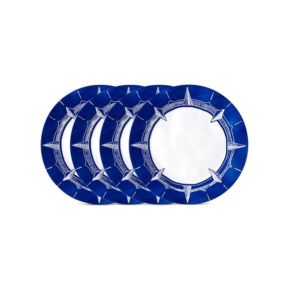 4-Piece Melamine 10.5" Dinner Plate Set with Deep Sea Blue Borders