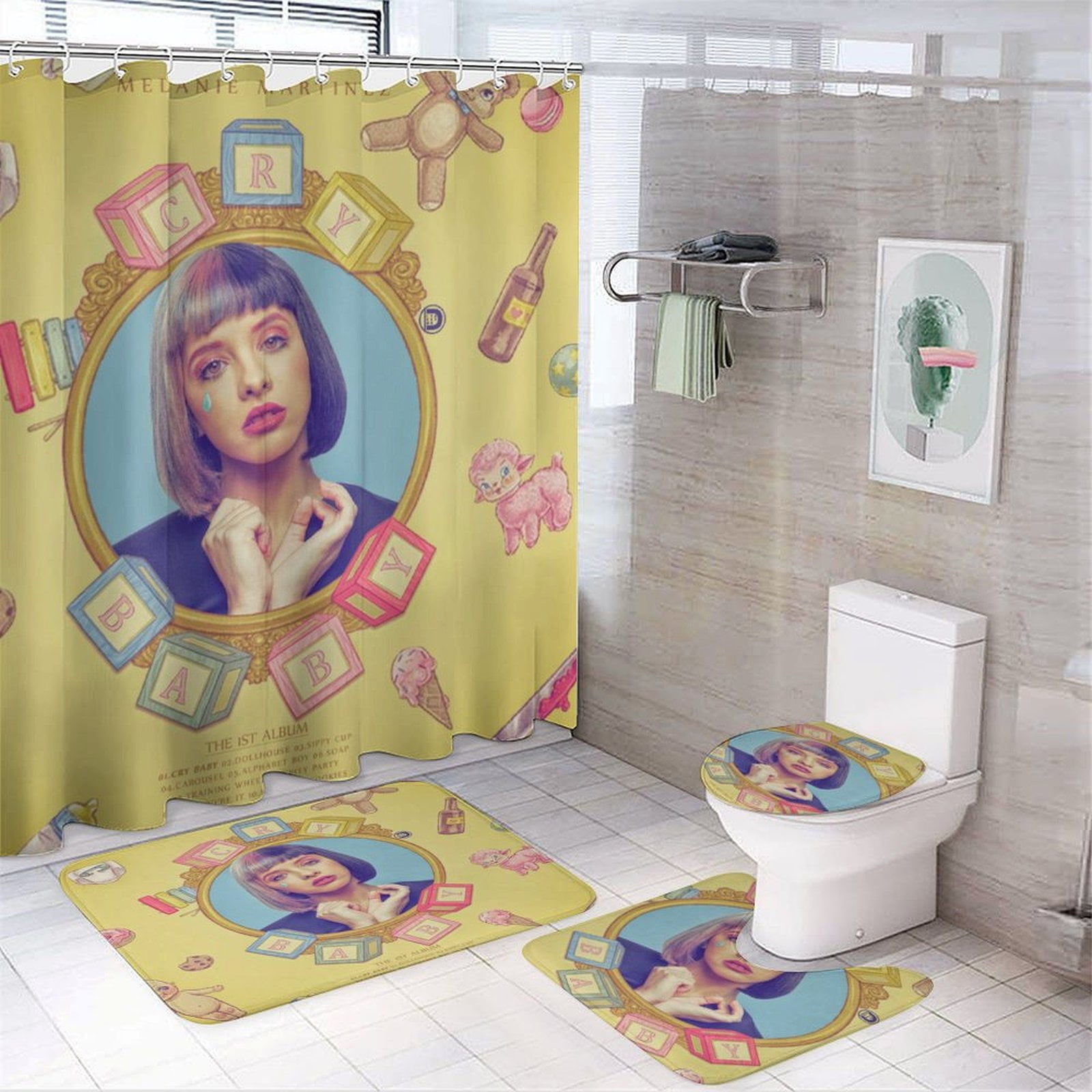 4 Piece Melanie Martinez Shower Curtain Set with Non-Slip Rug, Toilet ...