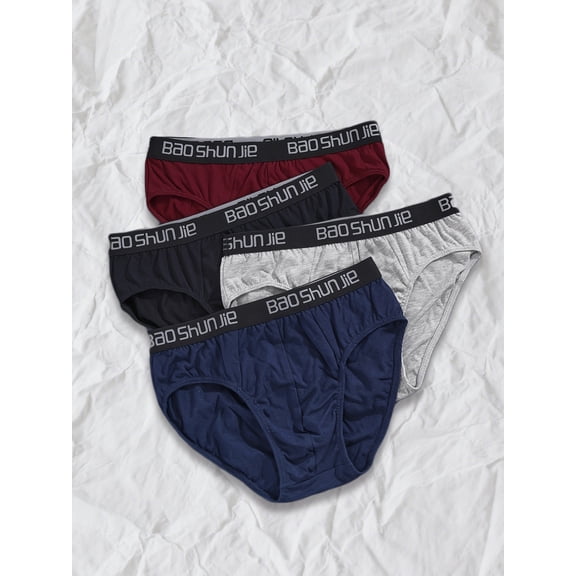 4-Piece Men's Brief Set, Made of 100% Cotton, "Bao Shun Jie" Waistband Accent, Breathable and Skin-Friendly