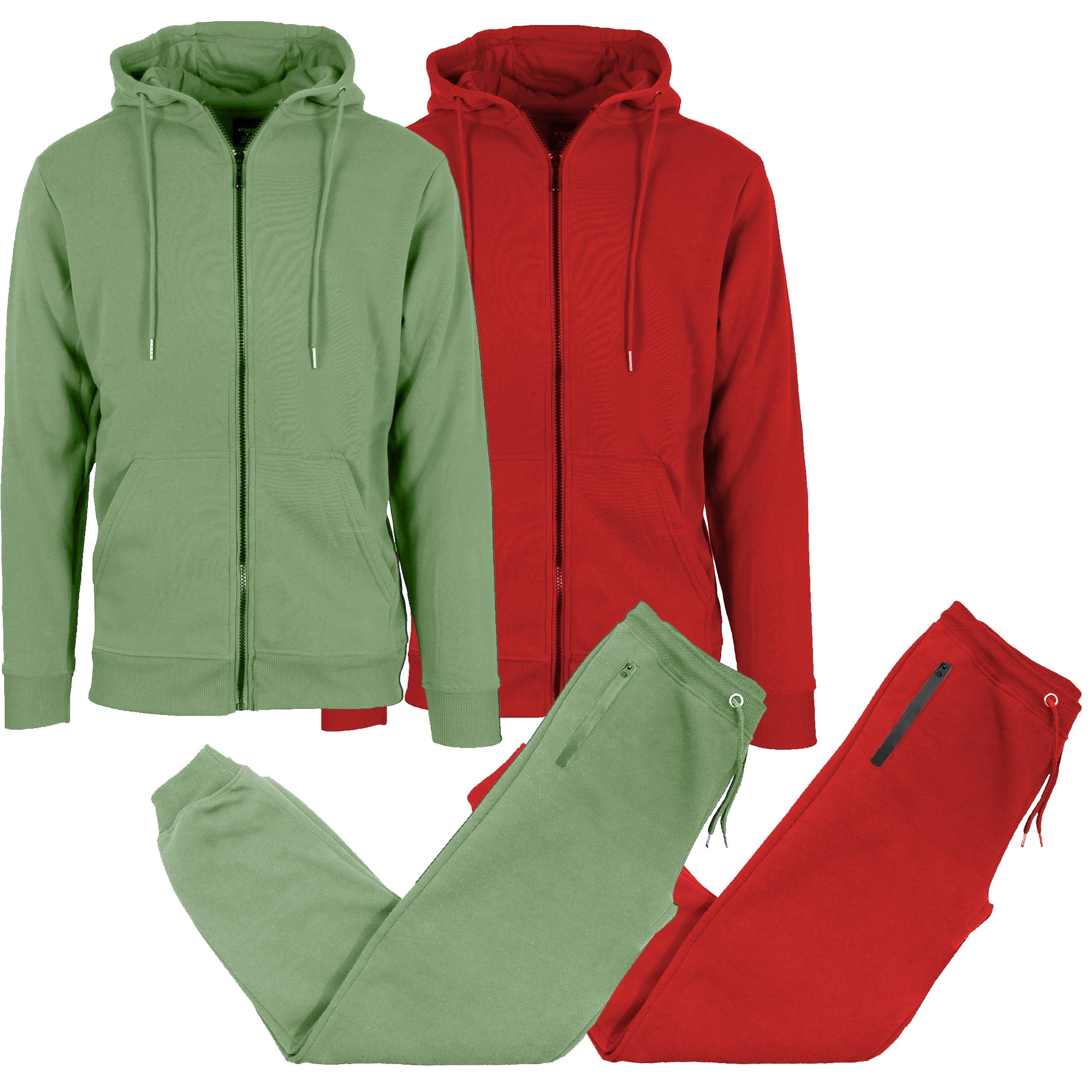 Men Full Set 4-Piece Men's Fleece-Lined Full Zip Hoodie & Jogger 2-Piece Sets ...