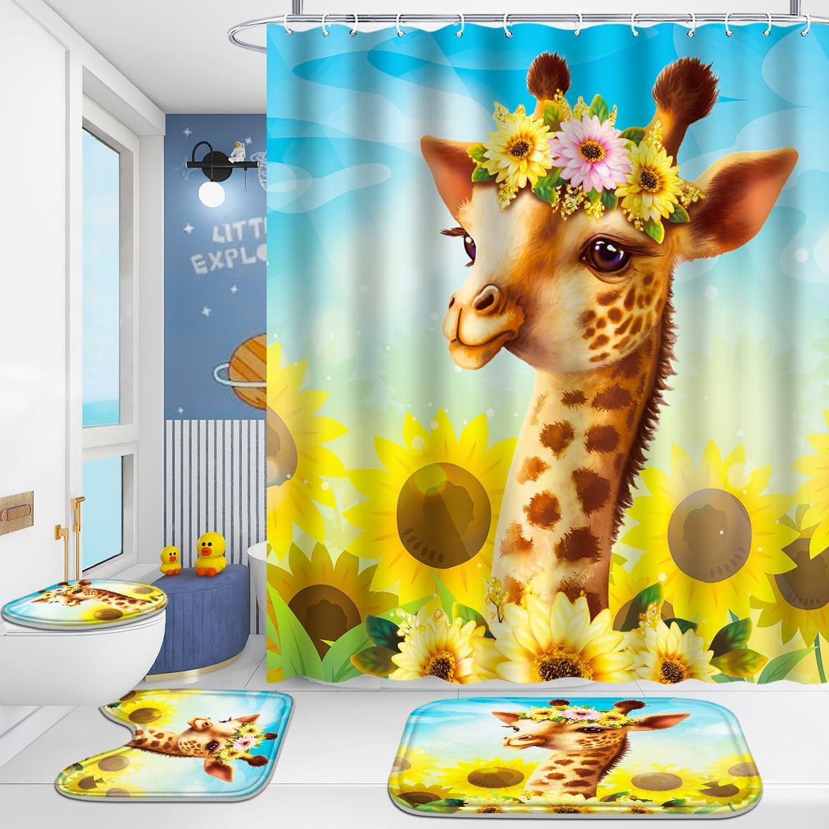 4-Piece Mermaid's Tail Kids Bathroom Sets: Waterproof Shower Curtain ...