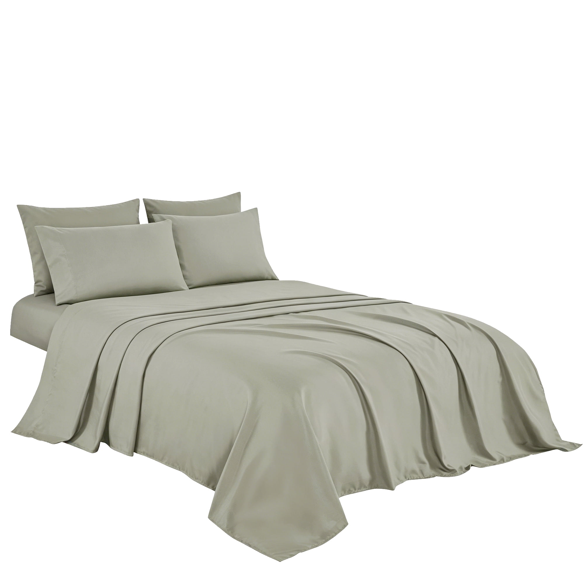 4-Piece Microfiber Bed Sheet Set,Soft Wrinkle‑Resistant Bedding,CAL.KING,Light Grey