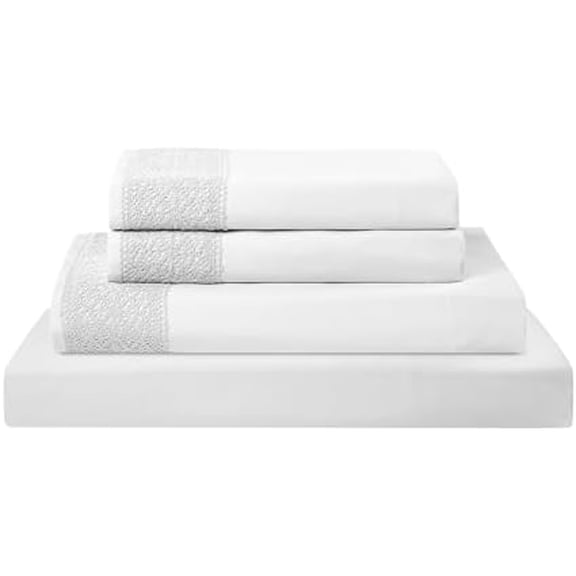 4 Piece Microfiber Sheet Set – Soft Cooling Bed Sheets with Crochet Lace – Deep Pocket, Wrinkle Free, Breathable, Hotel Luxury Bedding, White, King