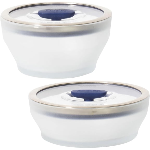 4-Piece Microwave-Safe Glass Cookware and Food Storage Set with Vented Glass Lids Medium Frosted Blueberry Stackable Steamer