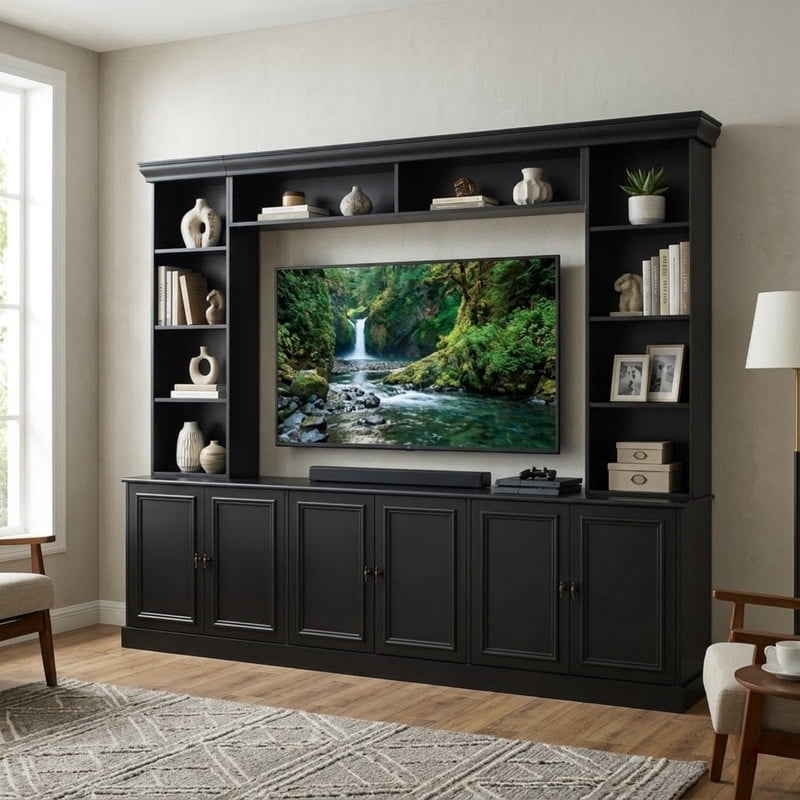 4-Piece Mid-Century Wall Unit Entertainment Center with Bookshelf for TVs Up to 70", Versatile TV Stand with Adjustable Shelf for Living Room