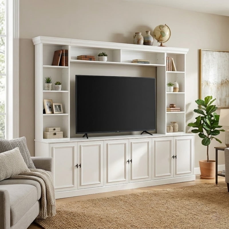 4-Piece Mid-Century Wall Unit Entertainment Center with Bookshelf for TVs Up to 70", Versatile TV Stand with Adjustable Shelf for Living Room