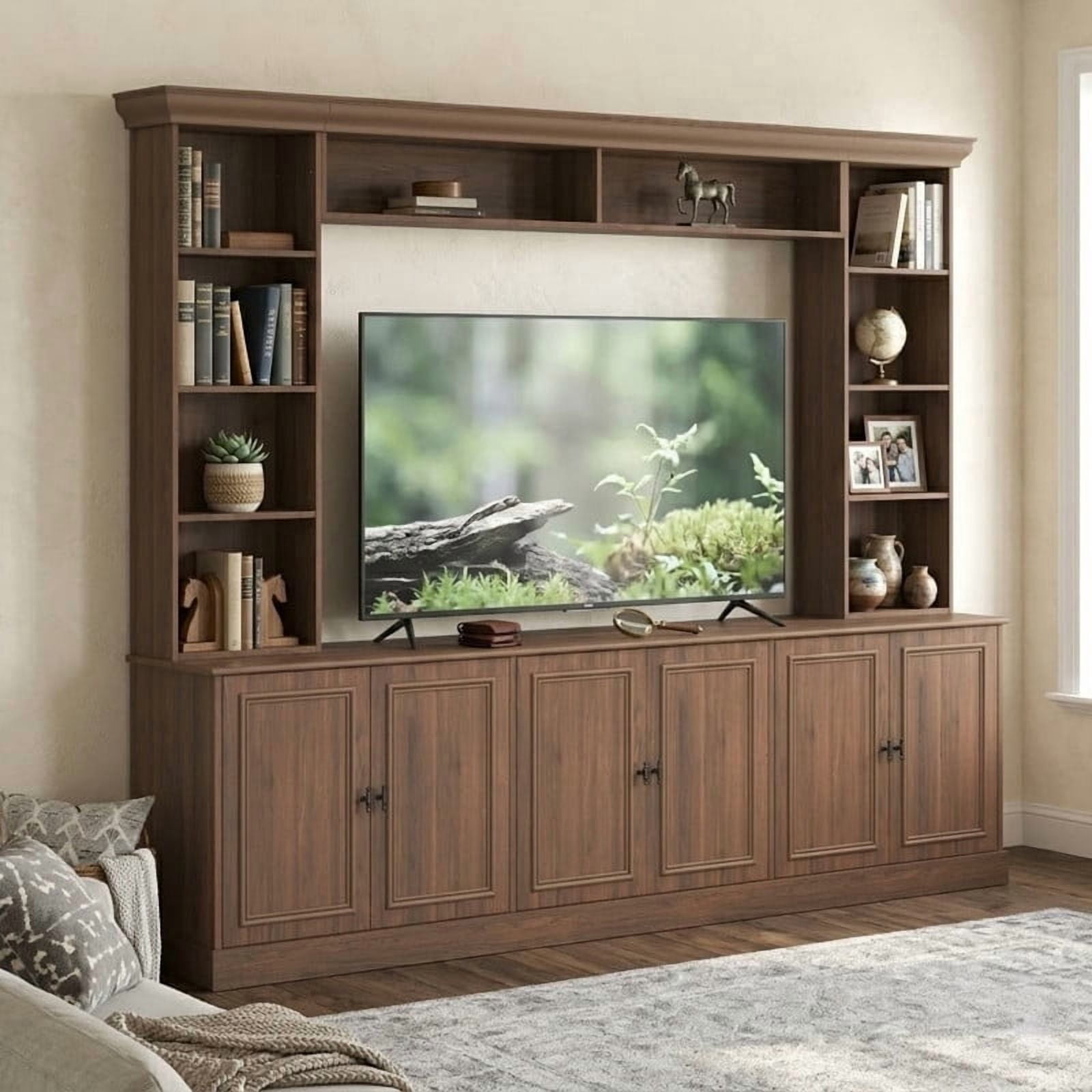 4-Piece Mid-Century Wall Unit Entertainment Center with Bookshelf for TVs Up to 70", Versatile TV Stand with Adjustable Shelf for Living Room