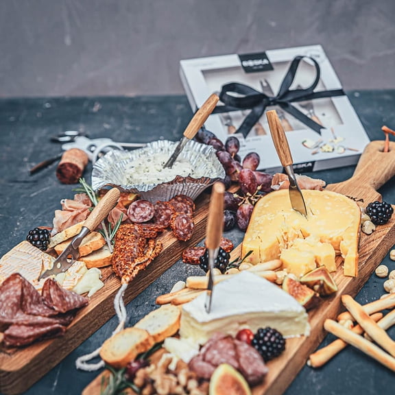 4-Piece Mini Cheese Knife Set - Oak Wood Handle & Stainless Steel Blades - Multi-Functional Slicer for Hard Soft Cheese - Dishwasher Safe Kitchen Utensil