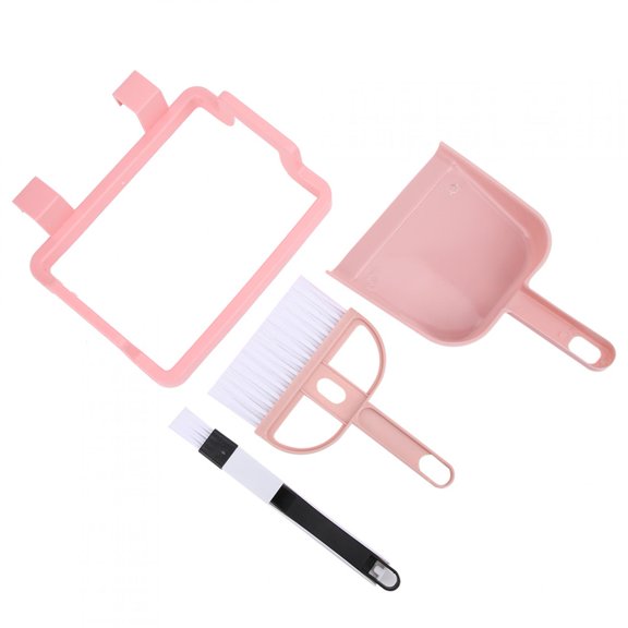 4-Piece Mini Cleaning Set - Pink Tool Kit Includes Trash Rack, Keyboard Brush, Desktop Broom, and Dustpan for Home Use