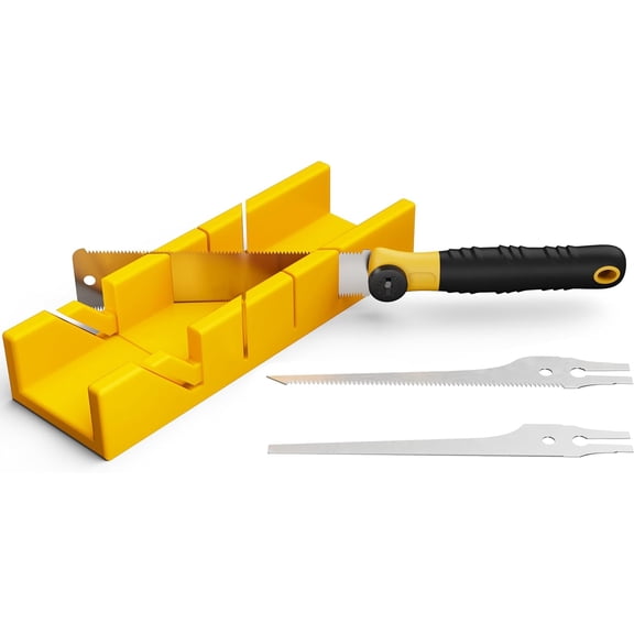 4-Piece Miter Box and Japanese Pull Saw Set, Mini Hand Saw with 3 Replaceable Blades, Precise 45/90 Angle Cutting Tool for Baseboard, Trim, Picture Frames & DIY Woodworking