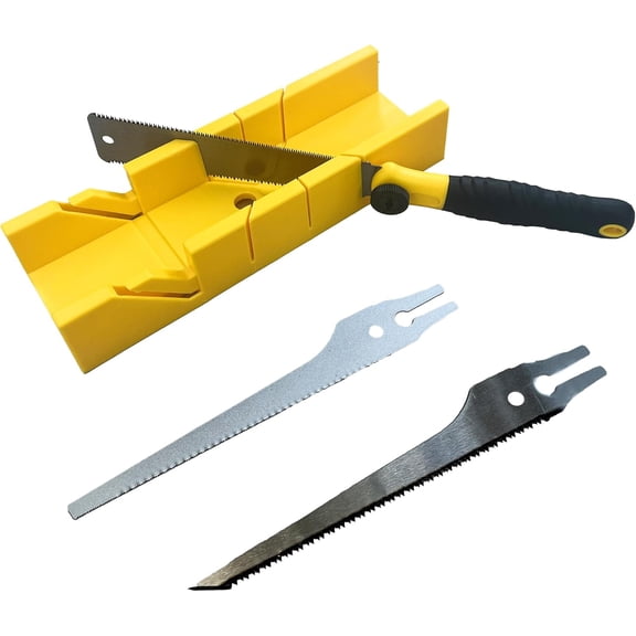 4-Piece Miter Box & Saw Set - 2.6812 Inch Mitre Box with 3 Saw Blades for Precise Miter/Bevel Cuts (Hardwood to Soft Metal) - Light-Duty Cutting$$