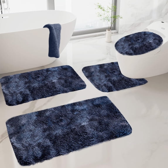 4-Piece Mixed Color Bath Mat Set Velvet Fleece Foam Non-Slip Washable Bathroom Rugs Soft Water Absorbent Toilet Mats Universal Modern Decor Black Blue Red Final Markdowns & Closeout Offers
