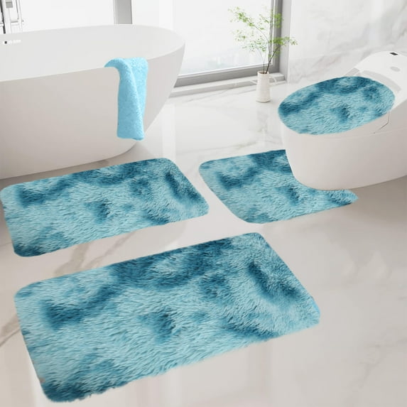 4-Piece Mixed Color Bath Mat Set Velvet Fleece Foam Non-Slip Washable Bathroom Rugs Soft Water Absorbent Toilet Mats Universal Modern Decor Black Blue Red Best Value Finds & Budget-Friendly Offers