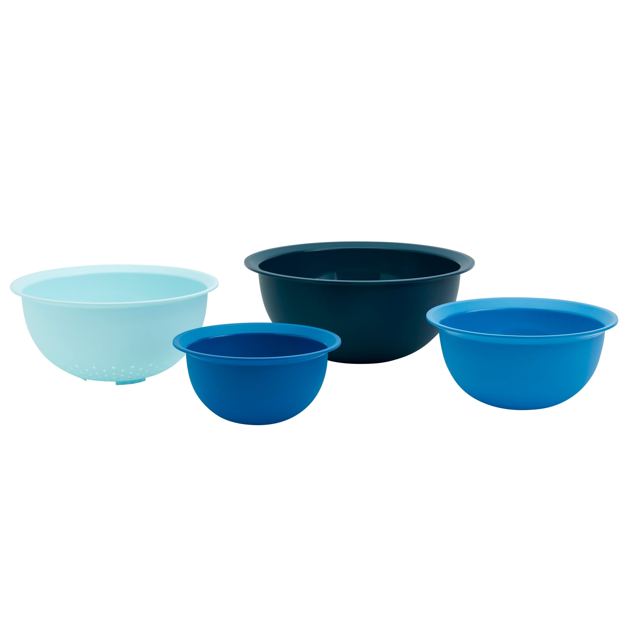 Blue Plastic 4-Piece Mixing Bowls and Colander Set