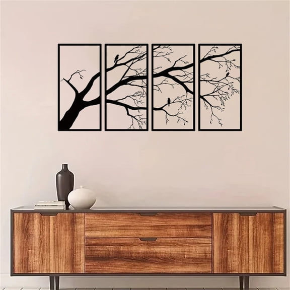 4-Piece Modern Aluminum Dead Branch Flying Bird Wall Art Minimalist Nature Theme Home Decor Lightweight Easy-Hang Holiday Housewarming Gift for Living Room Bedroom