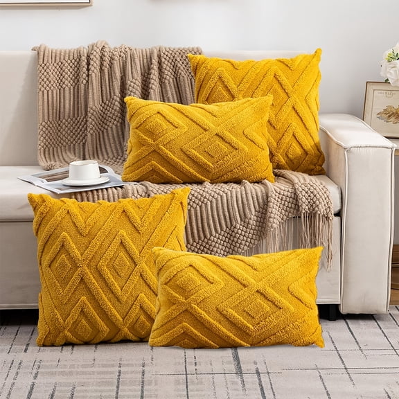 4-Piece Modern Comfortable Plush Pillowcase Set 18“x18”, 12“x20” Bohemian Geometric Pattern Solid Color Suitable for Sofa, Bedroom, Indoor, Car 4-Piece Set (Inserts Not Included)