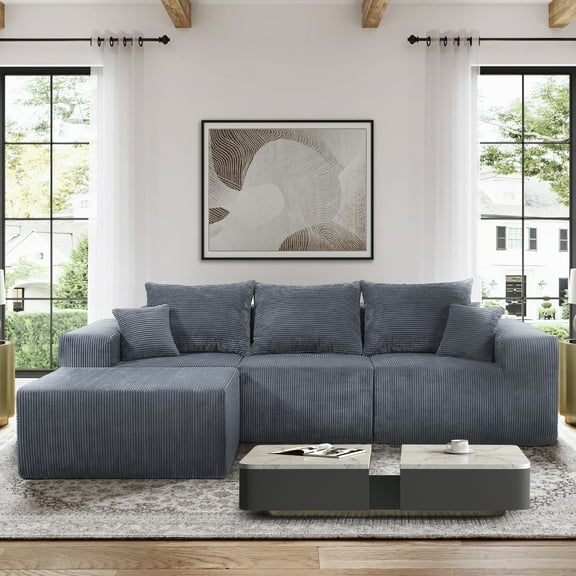 4-Piece Modular L-Shaped Sectional Sofa, No Assembly Needed, Convertible Couch with Spacious Chaise Lounge, Premium Corduroy Upholstery, Flexible Layout for Living Room or Apartment, Grey