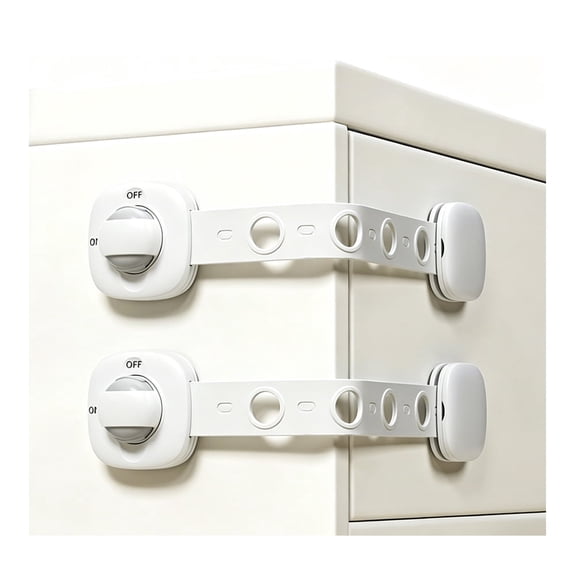 4-Piece Multi-Purpose Child Safety Lock Set: Baby Safety Locks for Drawers, Refrigerators, Cabinets, and Toilets with Finger-Pinch Protection White