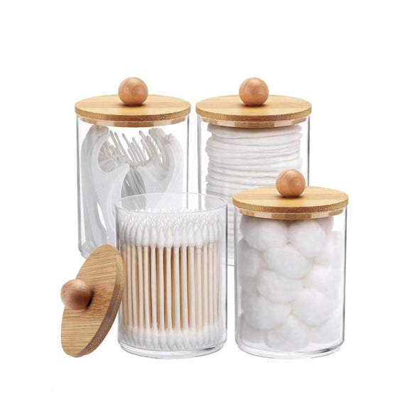 4-Piece Multicolor Apothecary Jar Set With Bamboo Lids For Cotton Swabs, Pads, Floss – Clear Acrylic Storage Organizers